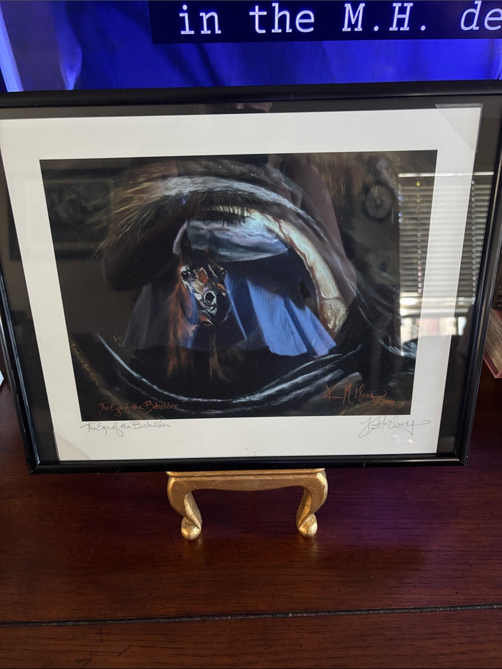 Framed Horse Art Print in Blue and Black